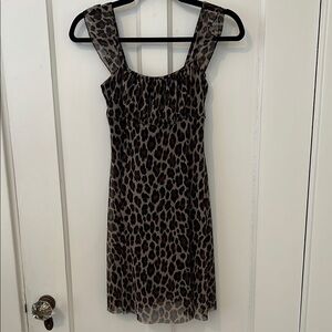 See You Monday Black Sleeveless Mini Dress Mesh Flutter Sleeve Animal Print